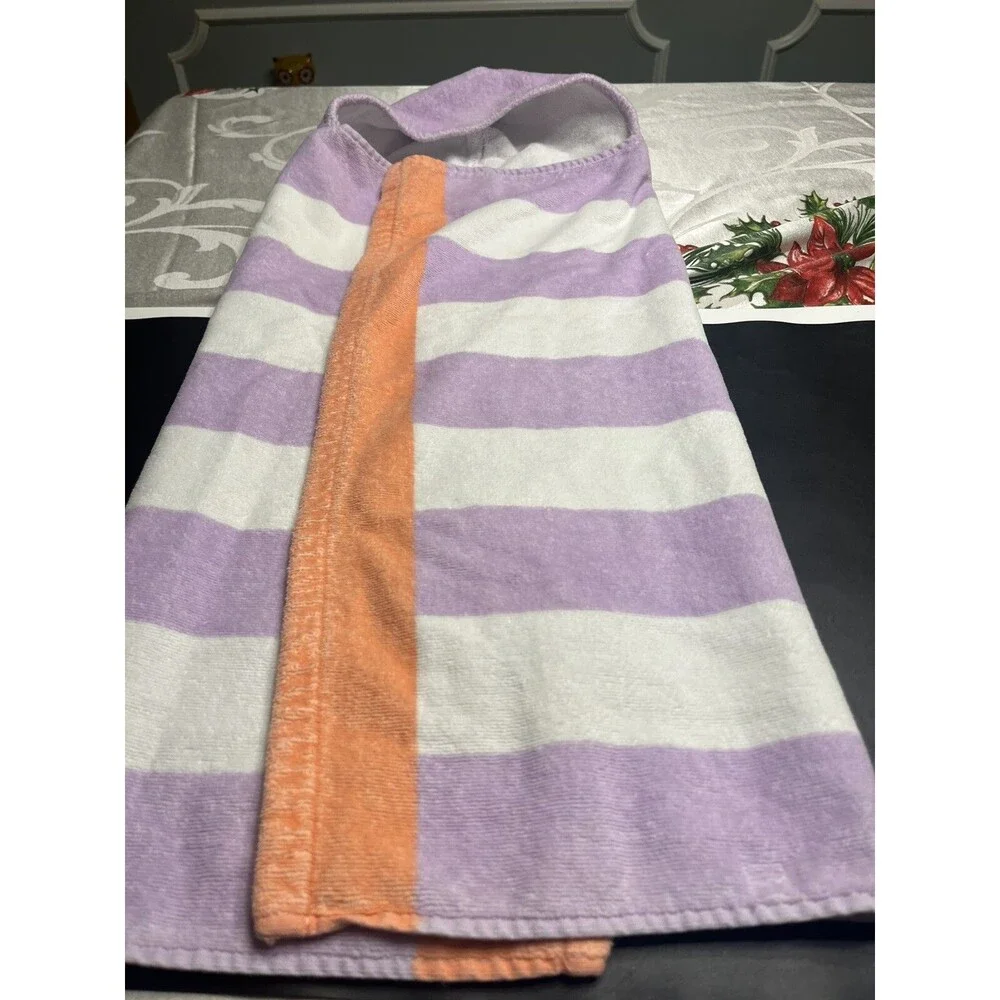Pottery Barn Flamingo Purple White Stripe Kid Hooded Beach Bath Towel